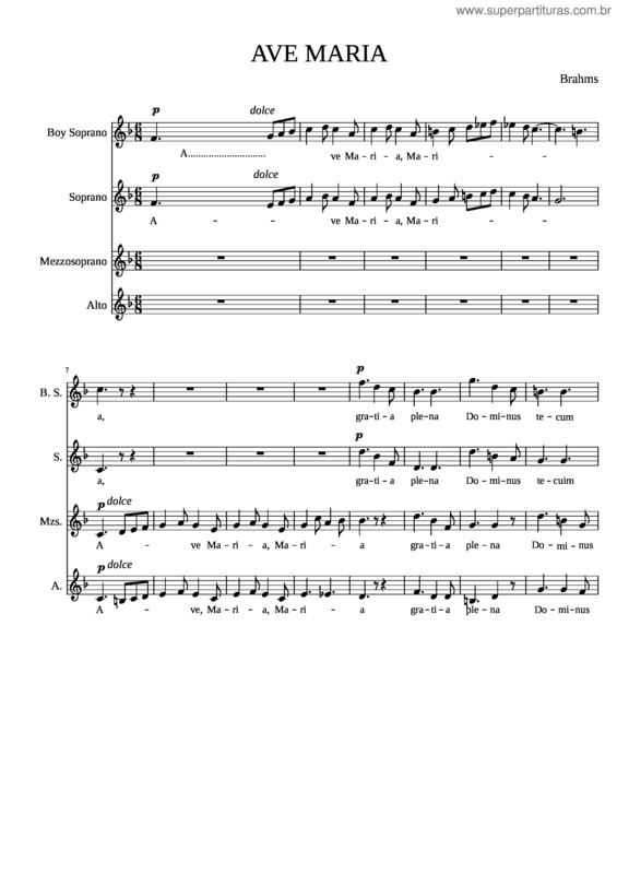 Partitura da música Ave Maria Brahms
