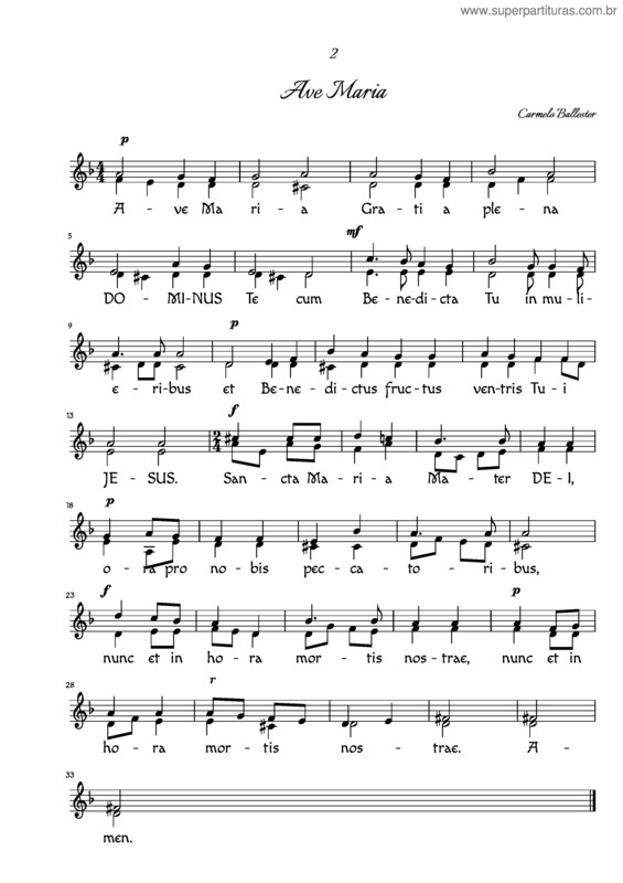 Partitura da música Ave Maria C.Ballester