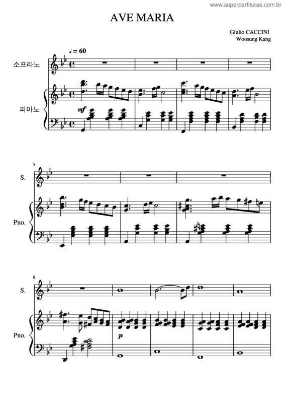 Partitura da música Ave Maria Caccini  Woosung Kang