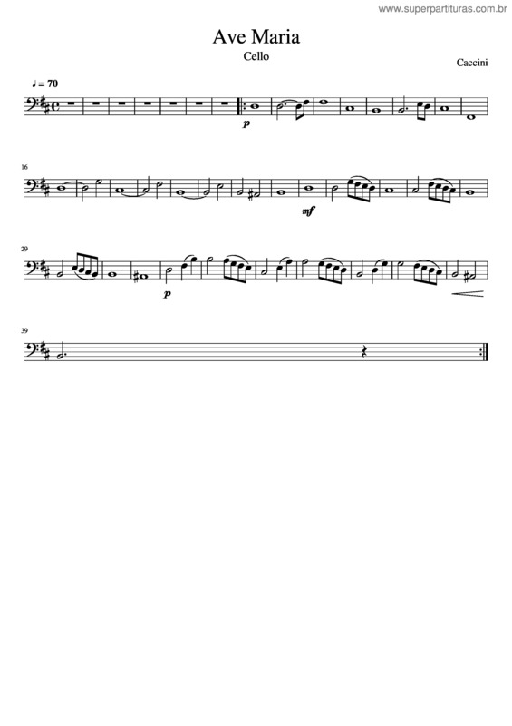 Partitura da música Ave Maria–Caccini Cello