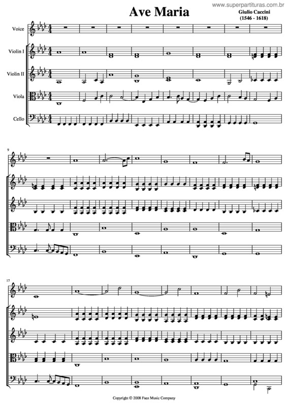Partitura da música Ave Maria Caccini For String Quartet And Soprano In F
