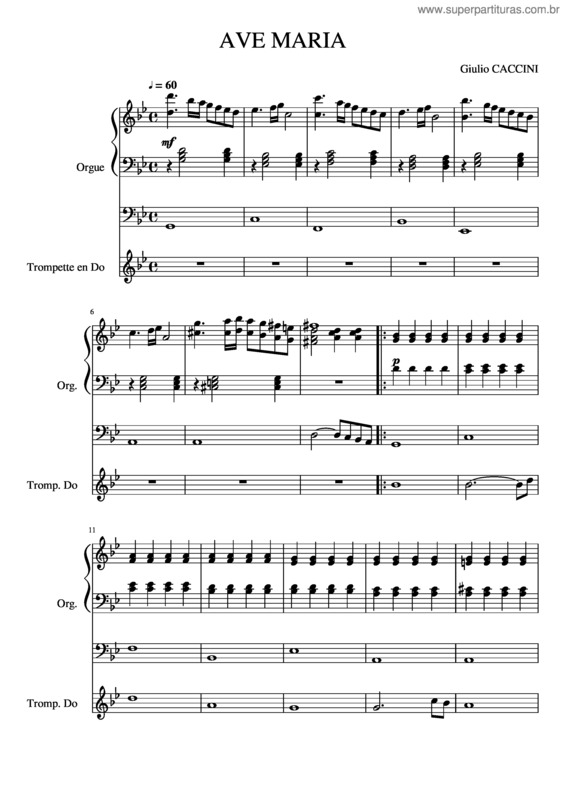 Partitura da música Ave Maria Caccini Tpta 1