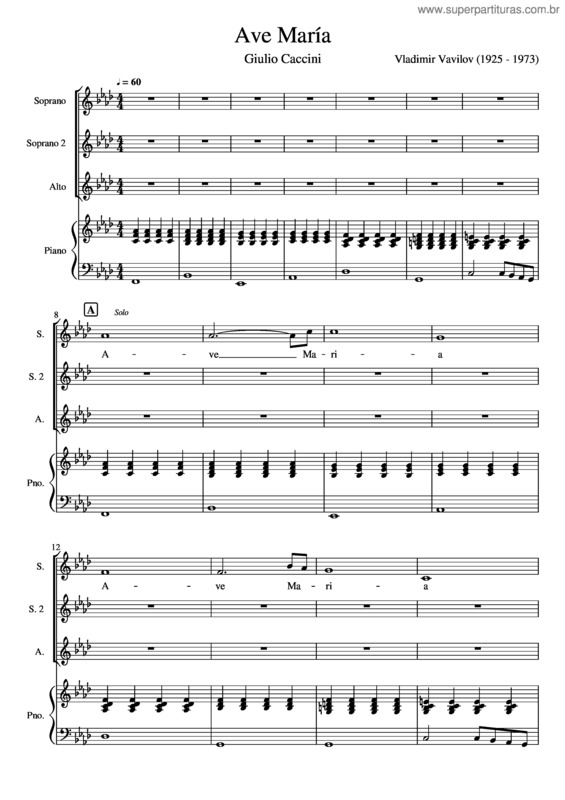 Partitura da música Ave María Caccini v.3