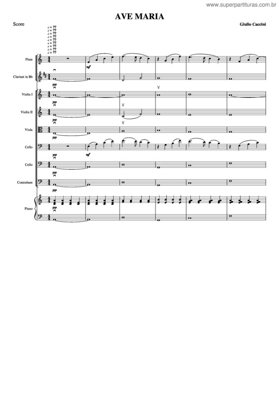 Partitura da música Ave Maria Caccini.Versión 3