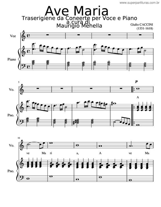 Partitura da música Ave María–Caccini
