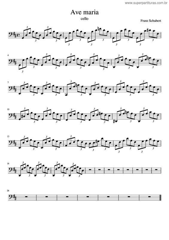 Partitura da música Ave Maria Cello