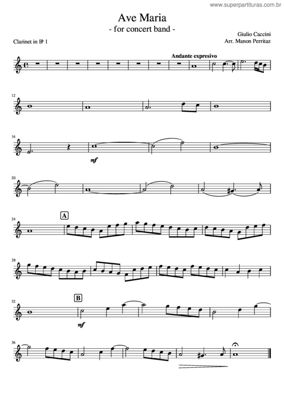 Partitura da música Ave Maria Clarinet 1