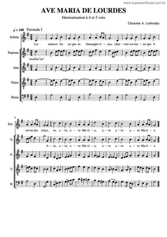 Partitura da música Ave Maria De Lourdes – Alexandre Lesbordes