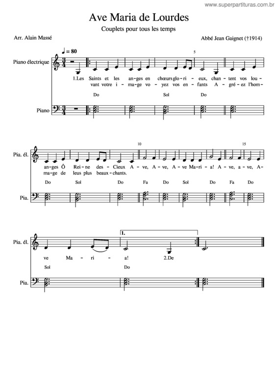 Partitura da música Ave Maria De Lourdes Accords Plaques