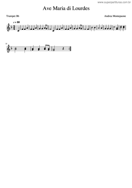 Partitura da música Ave Maria Di Lourdes v.2