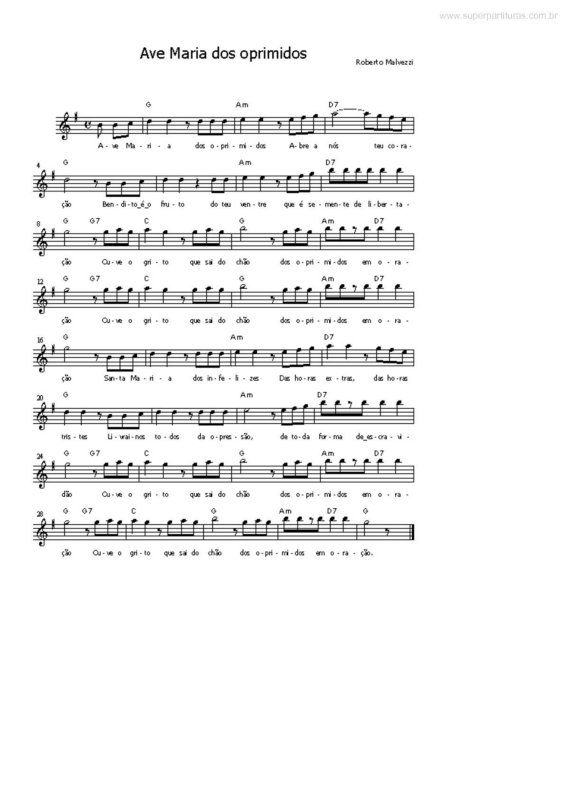 Partitura da música Ave Maria dos Oprimidos