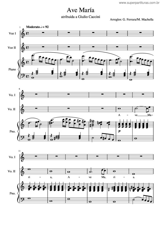 Partitura da música Ave María Dos Voces