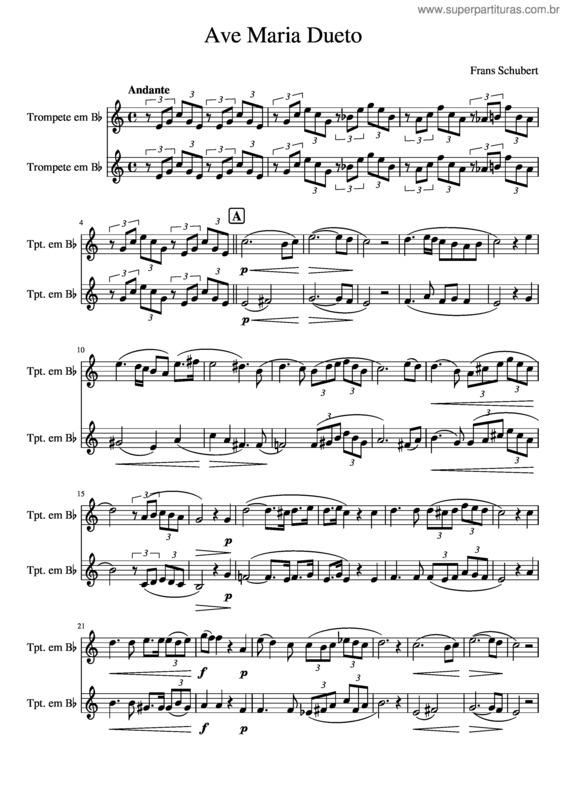 Partitura da música Ave Maria Dueto Trumpet Bb