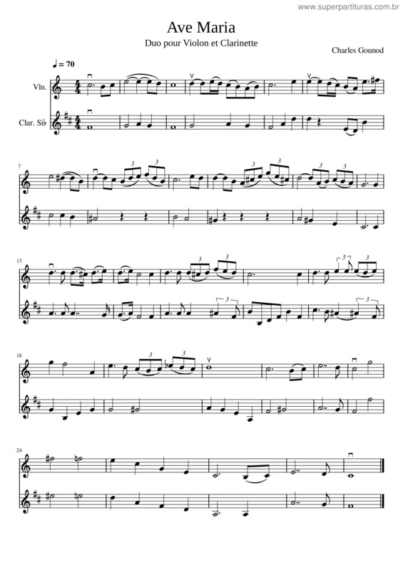 Partitura da música Ave Maria Duo Violon Et Clarinette 1