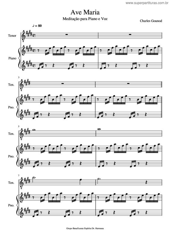 Partitura da música Ave Maria Em Mi Maior