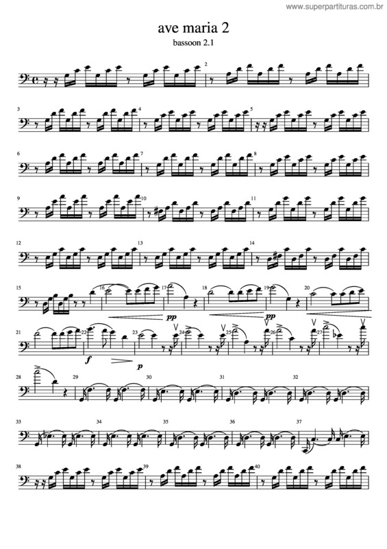 Partitura da música Ave Maria For Bassoon Trio, Bassoon 2
