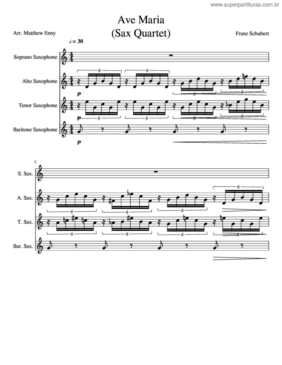 Partitura da música Ave Maria For Saxophone Quartet
