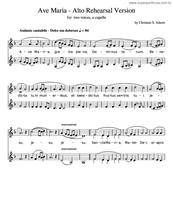 Partitura da música Ave Maria For Two Voices~~~~Rehearsal~~Alto