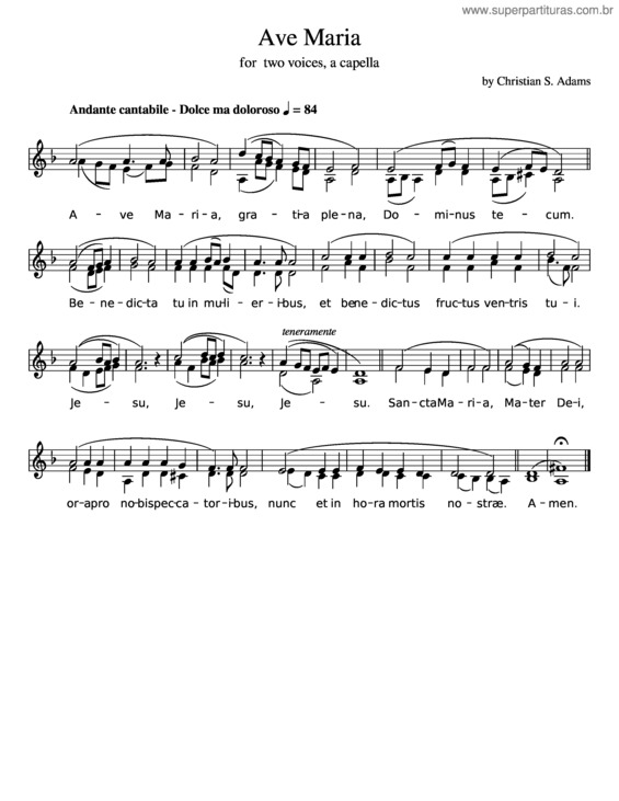 Partitura da música Ave Maria For Two Voices