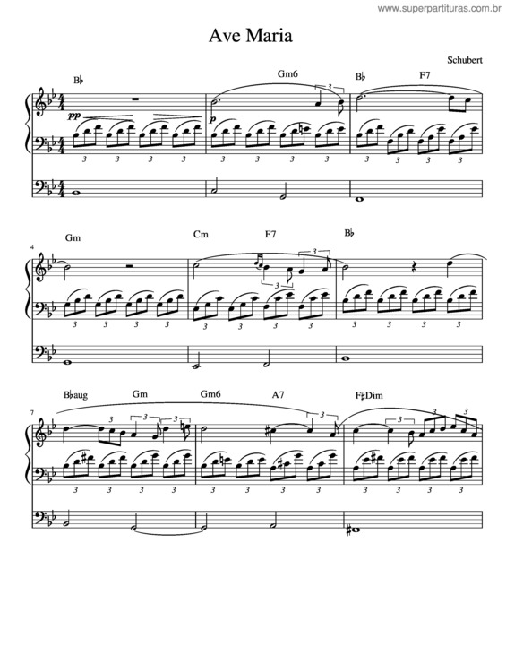 Partitura da música Ave Maria Franz Schubert