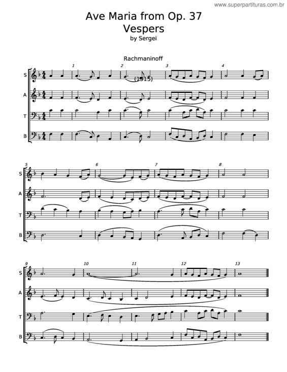 Partitura da música Ave Maria From Op. 37 Vespers – Sergei Rachmaninoff