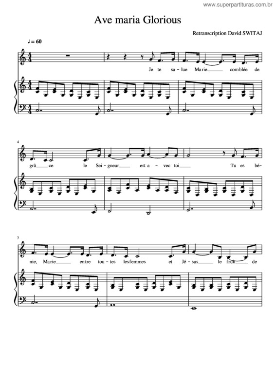 Partitura da música Ave Maria Glorious