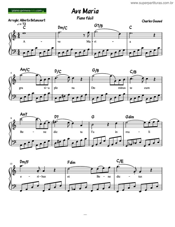 Partitura da música Ave Maria Gounod Facil