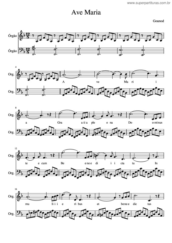 Partitura da música Ave Maria Gounod v.3