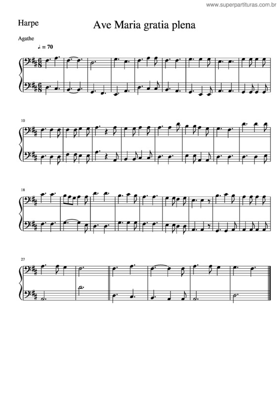 Partitura da música Ave Maria Gratia Plena Harpe