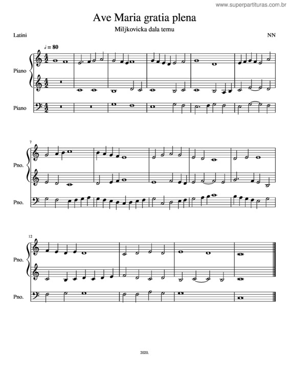 Partitura da música Ave Maria Gratia Plena v.2