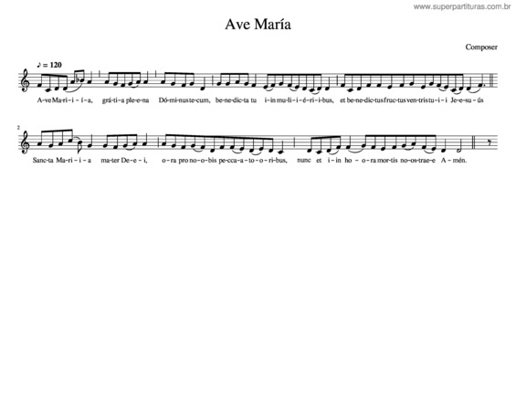 Partitura da música Ave María Gregoriano