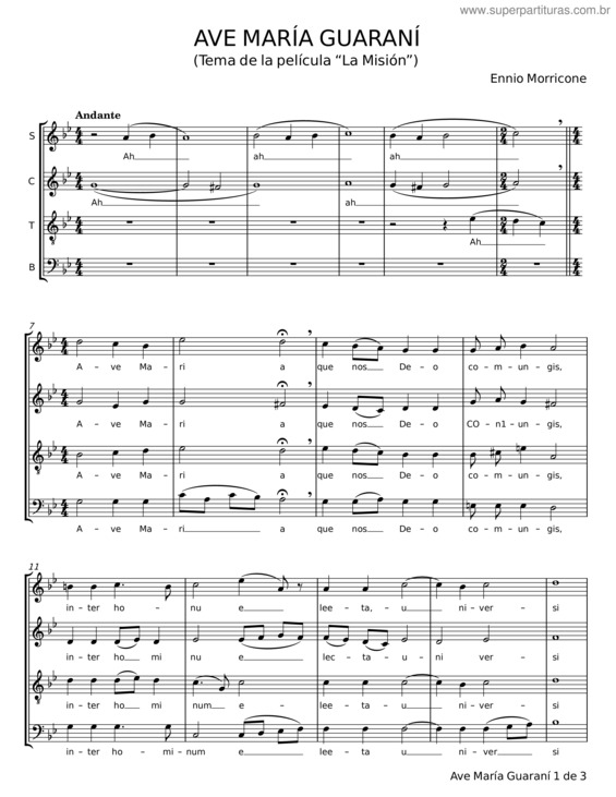 Partitura da música Ave Maria Guarani – Ennio Morricone v.2