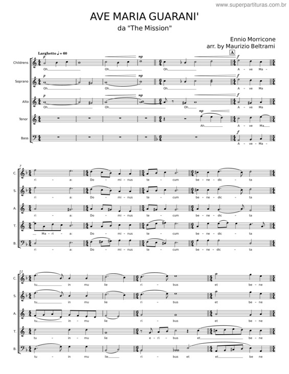Partitura da música Ave Maria Guarani – Ennio Morricone v.3