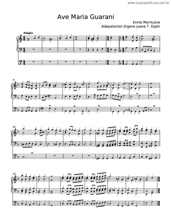 Partitura da música Ave Maria Guarani – Ennio Morricone