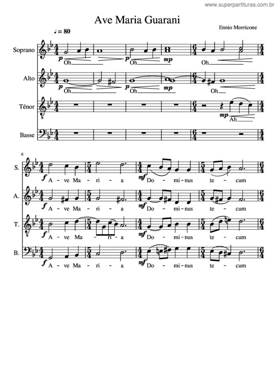 Partitura da música Ave Maria Guarani Satb Ennio Morricone