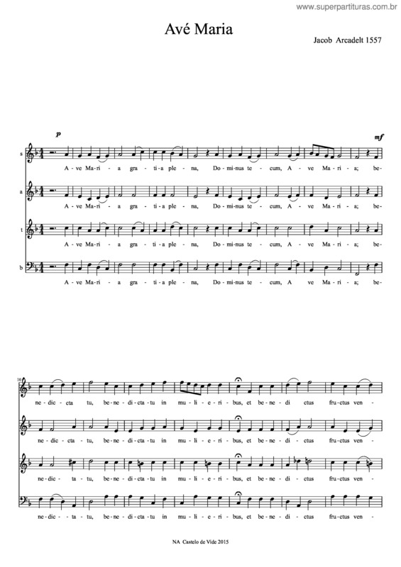 Partitura da música Avé Maria Jacob Arcadelt 1557