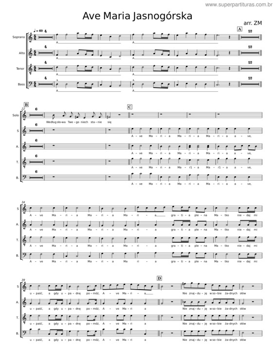 Partitura da música Ave Maria Jasnogórska
