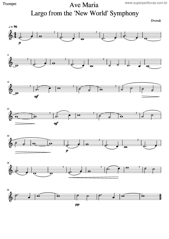 Partitura da música Ave Maria Largo From The `New World` Symphony