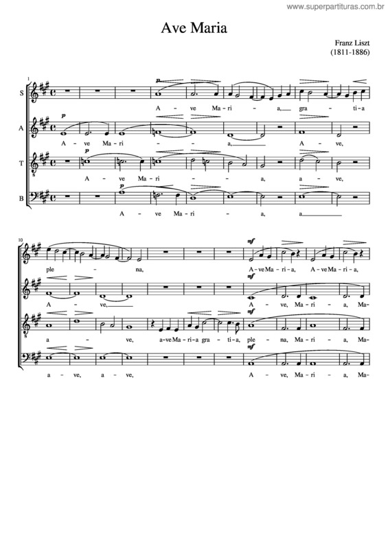 Partitura da música Ave Maria Liszt