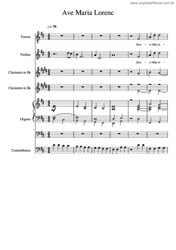 Partitura da música Ave Maria Lorenc