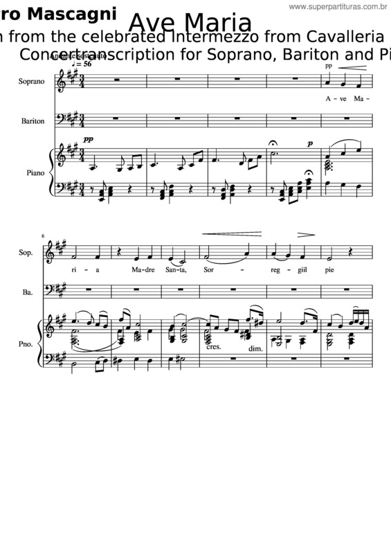 Partitura da música Ave Maria Mascagni Duet Sb In A Groot