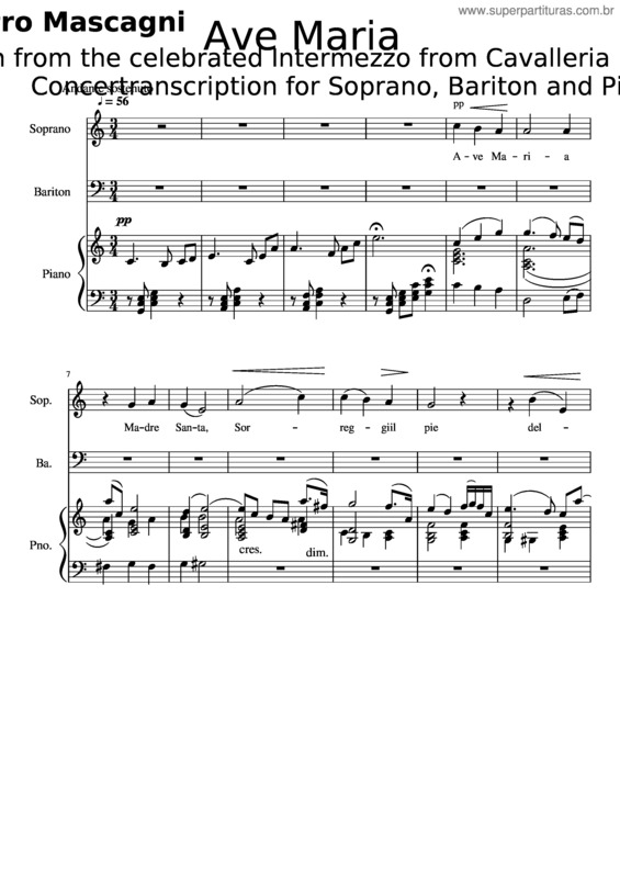 Partitura da música Ave Maria Mascagni Duet Sb In C Groot