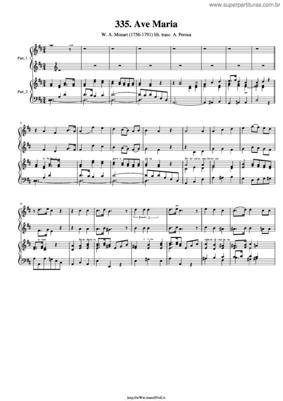 Partitura da música Ave Maria Mozart 2 Voices