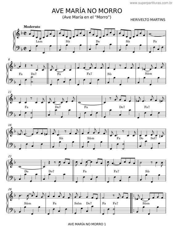 Partitura da música Avé Maria No Morro – Herivelto Martins v.2