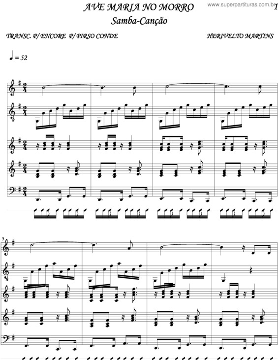 Partitura da música Ave Maria No Morro v.5