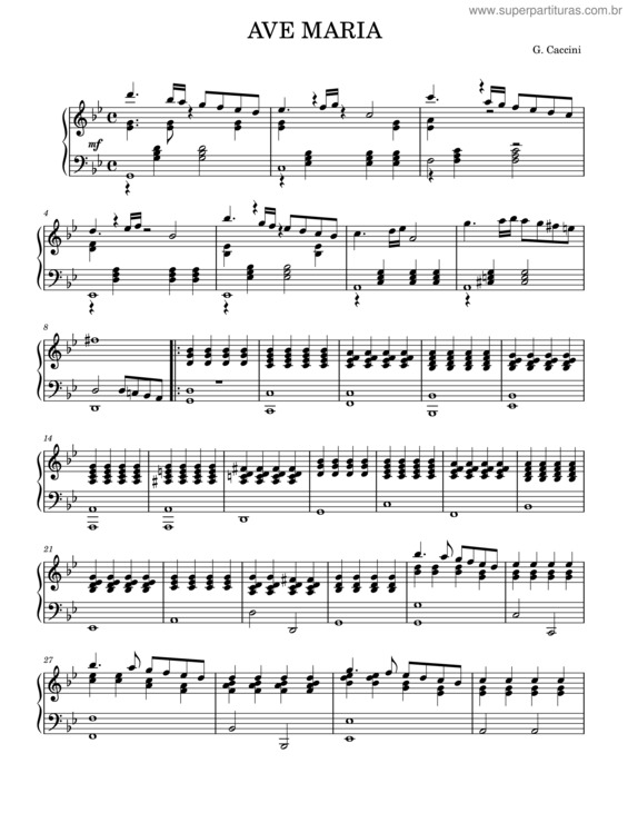 Partitura da música Ave Maria Piano Score On B Flat
