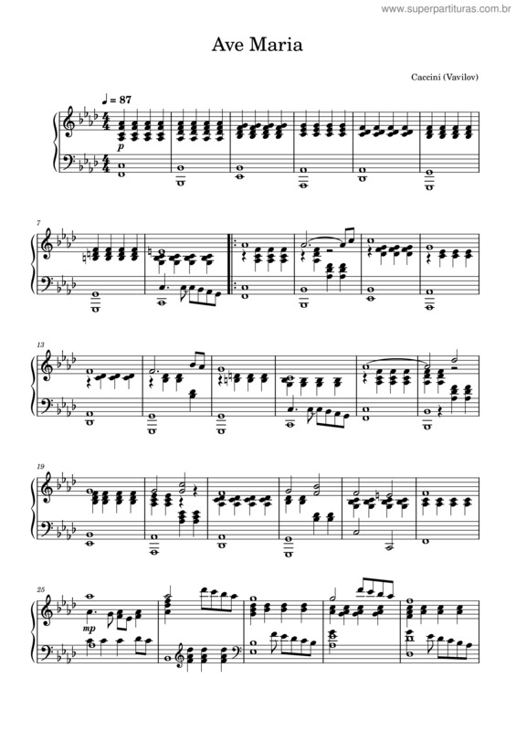 Partitura da música Ave Maria Piano Solo – Caccini/Vavilov