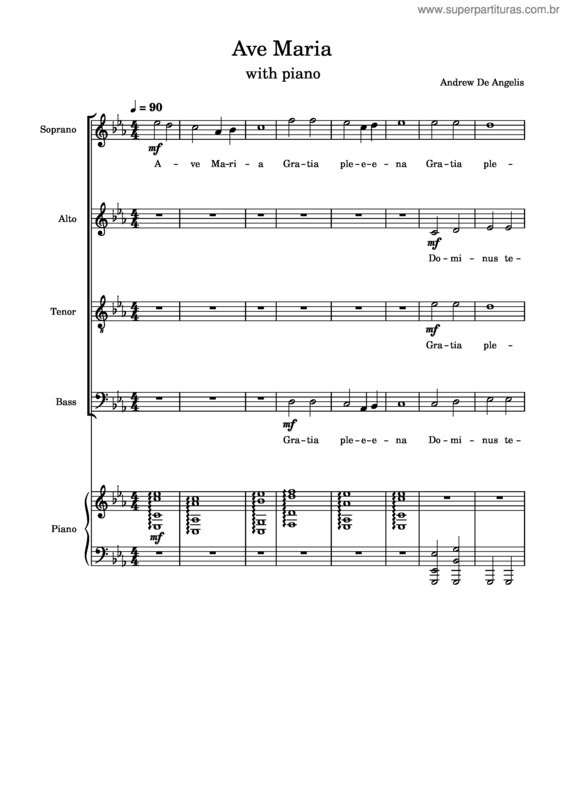 Partitura da música Ave Maria Satb With Piano – Andrew De Angelis