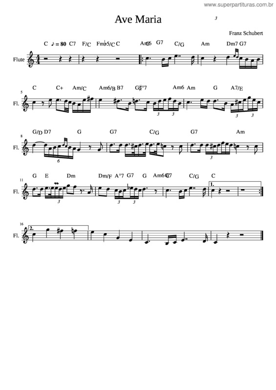 Partitura da música Ave Maria Schubert Flet .