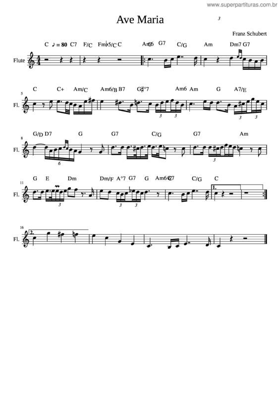 Partitura da música Ave Maria Schubert Flet